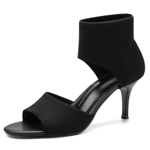 Mousse Fit Women Retro Peep Toe Elegant Stiletto Low Heeled Sandals Breathable Mesh Knit Elastic Design Upper Comfortable Shoes