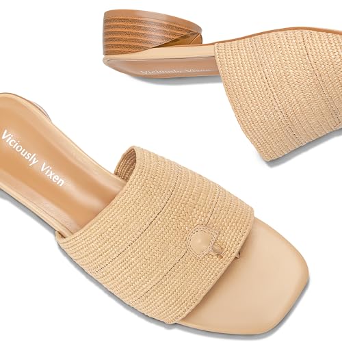 Women's Block Kitten Heels Slide Mule Sandals Square Open Toe Shoes
