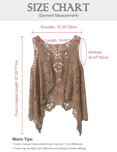 Women's Open Front Cotton Crochet Lace Boho Hippie Butterfly Vest Cardigan Coverup Sleeveless Irregular Hem