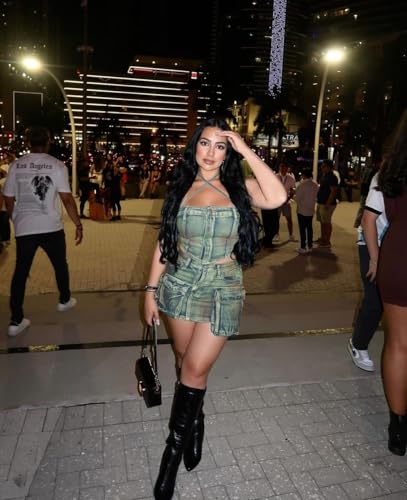 Women's Denim 2 Piece Outfits Tank Top and Bodycon Mini Skirt with 3D Pocket Summer Sexy Cargo Jeans Set Tracksuit