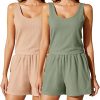 2 Pack Womens Summer 2 Piece Outfits Short Sets Matching Sleeveless Lounge Crop Top High Waisted Short with Pocket