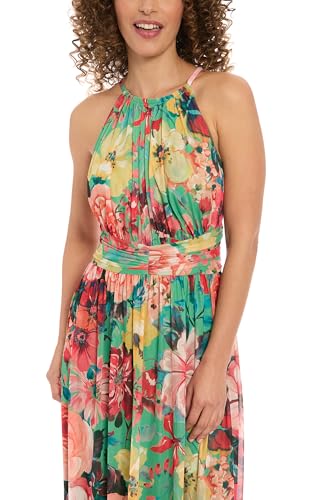 Sleeveless Maxi Floral Women-Halter Neck Pleated Summer Long Dress for Special Occasions