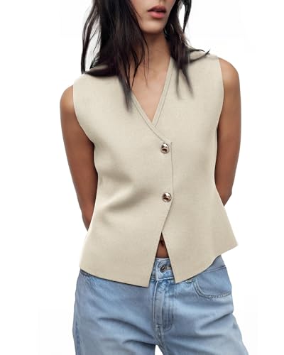 Sweater Vest Women Vest Tops Button Down Sleeveless Cute Vest 2025 Summer Spring Work Business Casual Outfits