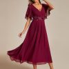 Women's Cocktail Dresses V Neck A-Line Elastic High Waist Wedding Guest Evening Party Maxi Dress 02093