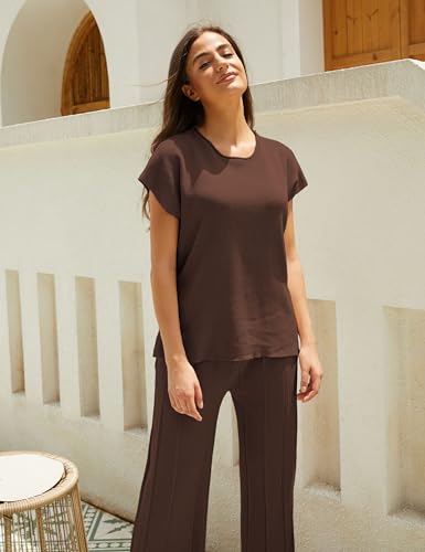 2 Piece Outfits for Women Sweater Sets Knit Vest Tops Elastic Waisted Pants