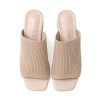 Knit Heeled Sandals for Women Square Open Toe Mules Block Low Heel Slip On Slides