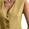 Linen Vest Tops for Women Summer Lihtweight Breathable V-Neck Button Fashion Casual Work Beach Vacation Outerwear