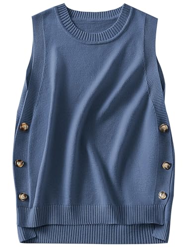 Womens Sweater Vest Summer Sleeveless Crewneck Ribbed Knit Side Button Loose Pullover Tank Tops 2025 Fall Outfits