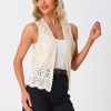 Women's Floral Crochet Hollow Out Sleeveless Open Front Boho Vest Cardigan