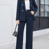 Women's 2 Piece Business Casual Outfits Double Breasted Blazer Dressy Wide Leg Work Pants Suits Set