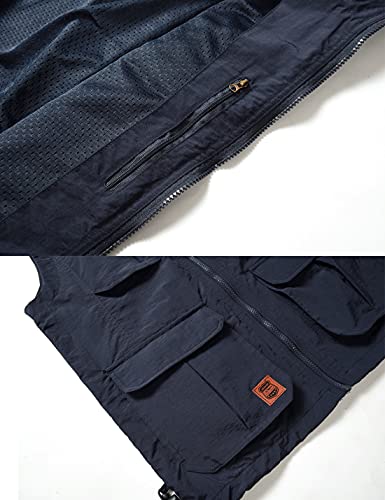 Men’s Fishing Vest Outdoor Work Quick-Dry Hunting Zip Reversible Travel Vest Jacket with Multi Pockets