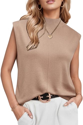 Women's Wool Blend Mock Neck Sweaters Vest Business Casual Trendy Tops Fall Outfits 2025