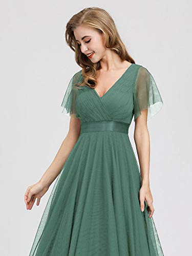 Women's Mother of Bride Dress Double V-Neck Empire Waist Front Wrap Tulle Bridesmaid Dress 07962
