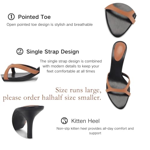 Kitten Heels for Women Single Strap Low Heel Open Toe Mule Shoes Non Slip Sandals