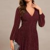 Women's A-Line Long Lantern Sleeves Formal Gowns Empire Waist Long Glitter Evening Dress