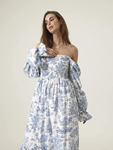 Women Linen Cotton Dress, Floral Pattern Yuki Gown, Women Casual Dress, Off Shoulder Frock