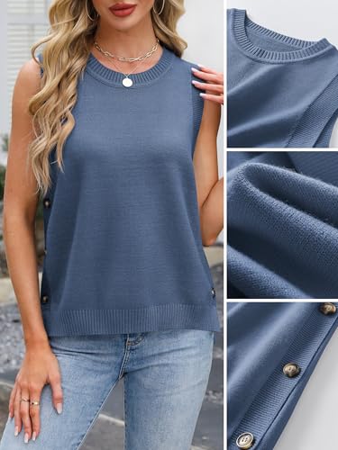 Womens Sweater Vest Summer Sleeveless Crewneck Ribbed Knit Side Button Loose Pullover Tank Tops 2025 Fall Outfits