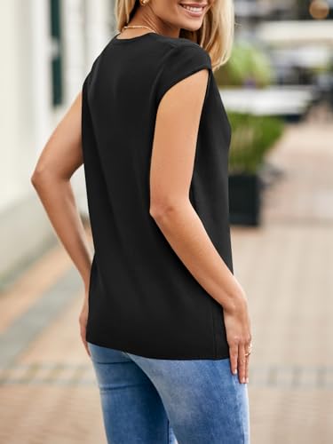Womens Deep V Neck Sweater Vest Sleeveless Knit Button Up Loose Fit Cap Sleeve Trendy Summer Tops