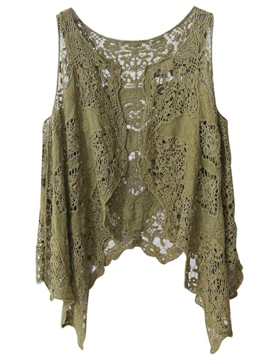 Women's Open Front Cotton Crochet Lace Boho Hippie Butterfly Vest Cardigan Coverup Sleeveless Irregular Hem