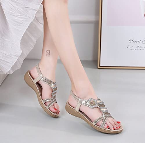 Rhinestone Sandals for Women Flat - Trendy Sparkling Boho Ladies' Flat Sandals,Beautiful Sparkling Boho Ladies' Flat Sandals for