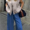 Women's Casual Zip Up Vest Cargo Ruched Hem Lightweight Sleeveless Blazer Oversized Jackets Top with Pockets