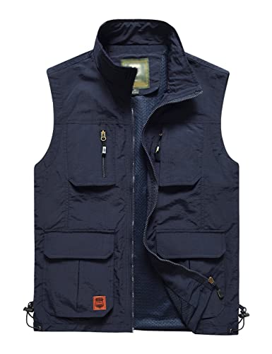 Men’s Fishing Vest Outdoor Work Quick-Dry Hunting Zip Reversible Travel Vest Jacket with Multi Pockets