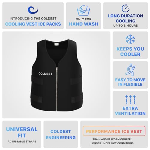 Coldest Cooling Jacket, Reusable Ice Packs for Hot Weather, Ice Vest for Men & Women, Cycling, Running, Athletes