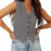 Womens Vest Dressy Casual V-Neck Button-Down Lined Suit Jacket Waistcoat Versatile Vests