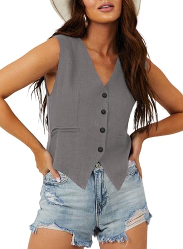 Womens Vest Dressy Casual V-Neck Button-Down Lined Suit Jacket Waistcoat Versatile Vests