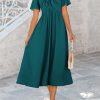 Summer Dress for Women 2025 Casual Short Sleeve Bow Tie V Neck Ruffle Midi Flowy Dresses