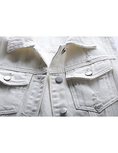 Women's Casual Denim Waistcoat Slim Fit Frayed Sleeveless Jacket Ripped Tops with Pockets