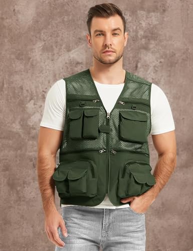 Men's Fishing Vest Utility Lightweight Outdoor Travel Safari Photo Cargo Vest with 16 Pockets