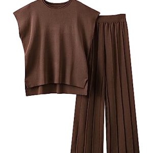 2 Piece Outfits for Women Sweater Sets Knit Vest Tops Elastic Waisted Pants
