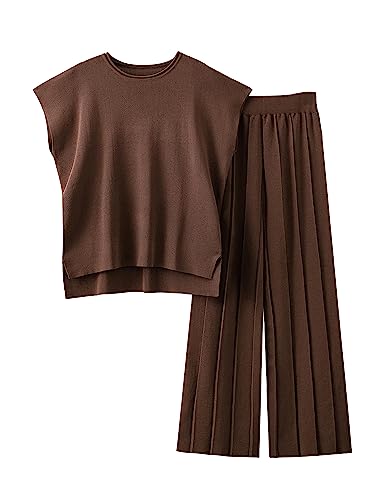 2 Piece Outfits for Women Sweater Sets Knit Vest Tops Elastic Waisted Pants