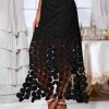 Womens Hollow Out Maxi Skirts Summer High Waisted Boho Fringe Hem Long Skirt