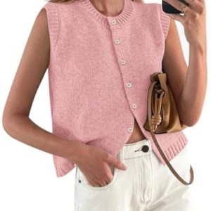 Fall Sweater Vest Women 2025 Casual Sleeveless Lightweight Button Down Knit Cardigans Shirts Ribbed Tank Tops
