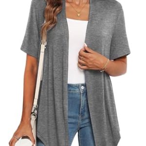 Lightweight Summer 3/4 Sleeve Cardigan for Women Trendy Casual Draped Tie Front Cardigans Fall Shrugs High Low Hem