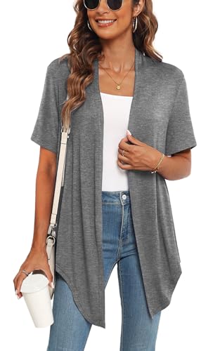 Lightweight Summer 3/4 Sleeve Cardigan for Women Trendy Casual Draped Tie Front Cardigans Fall Shrugs High Low Hem