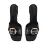 Black Kitten Heel Sandals Stiletto Low Heels Slip On Slides Mule Sandal Square Open Toe Dress Shoes for Women