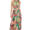 Sleeveless Maxi Floral Women-Halter Neck Pleated Summer Long Dress for Special Occasions