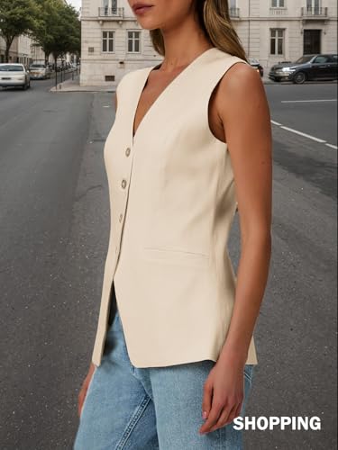 2025 Women's Summer Sleeveless Vest Tops - Lightweight Fully Liend V-Neck Casual Trendy Work Jacket With Pockets