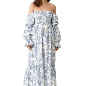 Women Linen Cotton Dress, Floral Pattern Yuki Gown, Women Casual Dress, Off Shoulder Frock