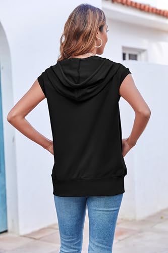 Women's Sleeveless Zip Up Hoodies Casual Loose Fit Drawstring Sweatshirts Lightweight Jackets Vest with Pockets