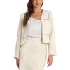2 Piece Tweed Plaid Skirt Set for Women's Business Collarless Blazer and Mini Skirt Suit Sets