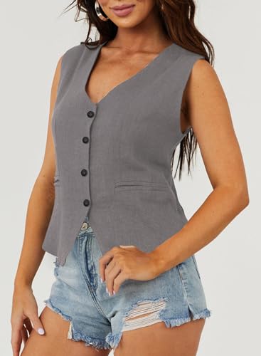 Womens Vest Dressy Casual V-Neck Button-Down Lined Suit Jacket Waistcoat Versatile Vests