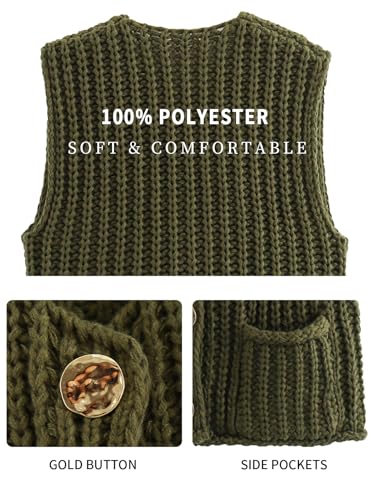 Women's Sleeveless Cropped Knit Cardigan 2025 Casual Button Down Crochet Sweater Vest Tops with Pockets
