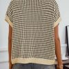Womens Casual Summer Tops V Neck Short Sleeve Plaid Knit Vest Loose Fit Pullover Sweaters Blouses