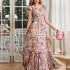 Women's Summer Floral Print Straps Sleeveless V Neck Criss Cross Backless Chiffon Beach Boho Party Long Maxi Dress
