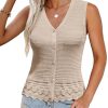 Womens Spring Summer Sweater Vest 2025 Casual Knit Sleeveless V Neck Button Down Crochet Crop Tank Tops