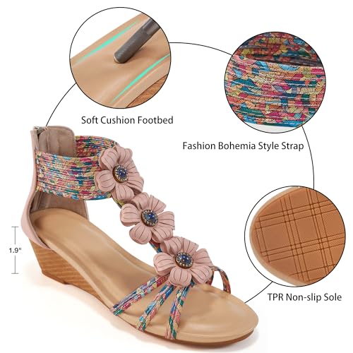Sandals Womens Wedge Shoes: Comfortable Dressy Wedges Sandal with Zipper Summer Gladiator Sandals Open Toe